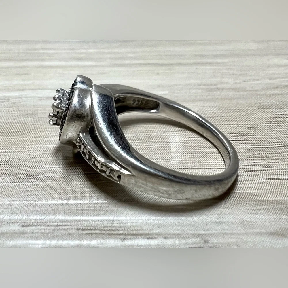 Vintage Designer Signed Sterling Silver Sapphire & Diamond Heart Ring, Size 6.5 - Picture 2 of 10